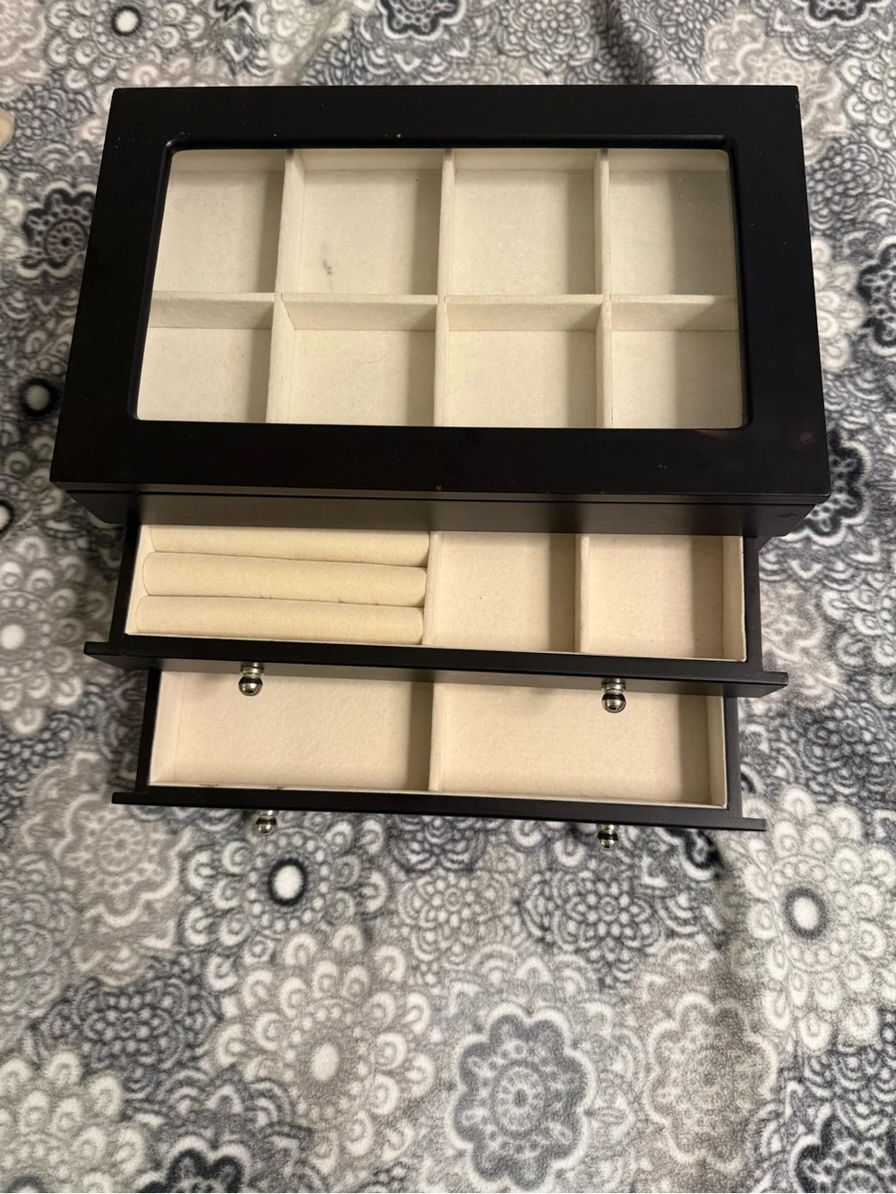 Elegant Black Wooden Jewelry Box & Watch Organizer – 3 Tiers